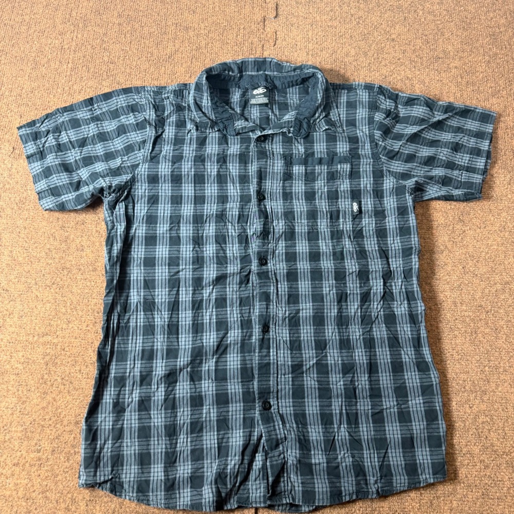 Nike 6.0 Mens Boys XL 18/20 Plaid Short Sleeve Button Down Shirt Black Grey 1409